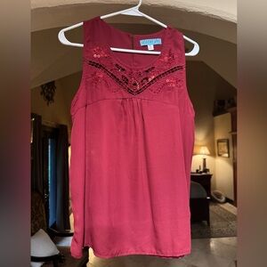 Dina Be Women's Red Embroidered Tank Top